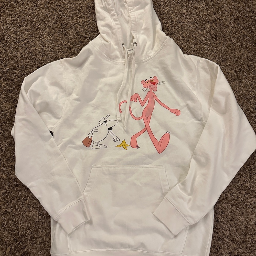White Hoodie with Pink Panther Graphic